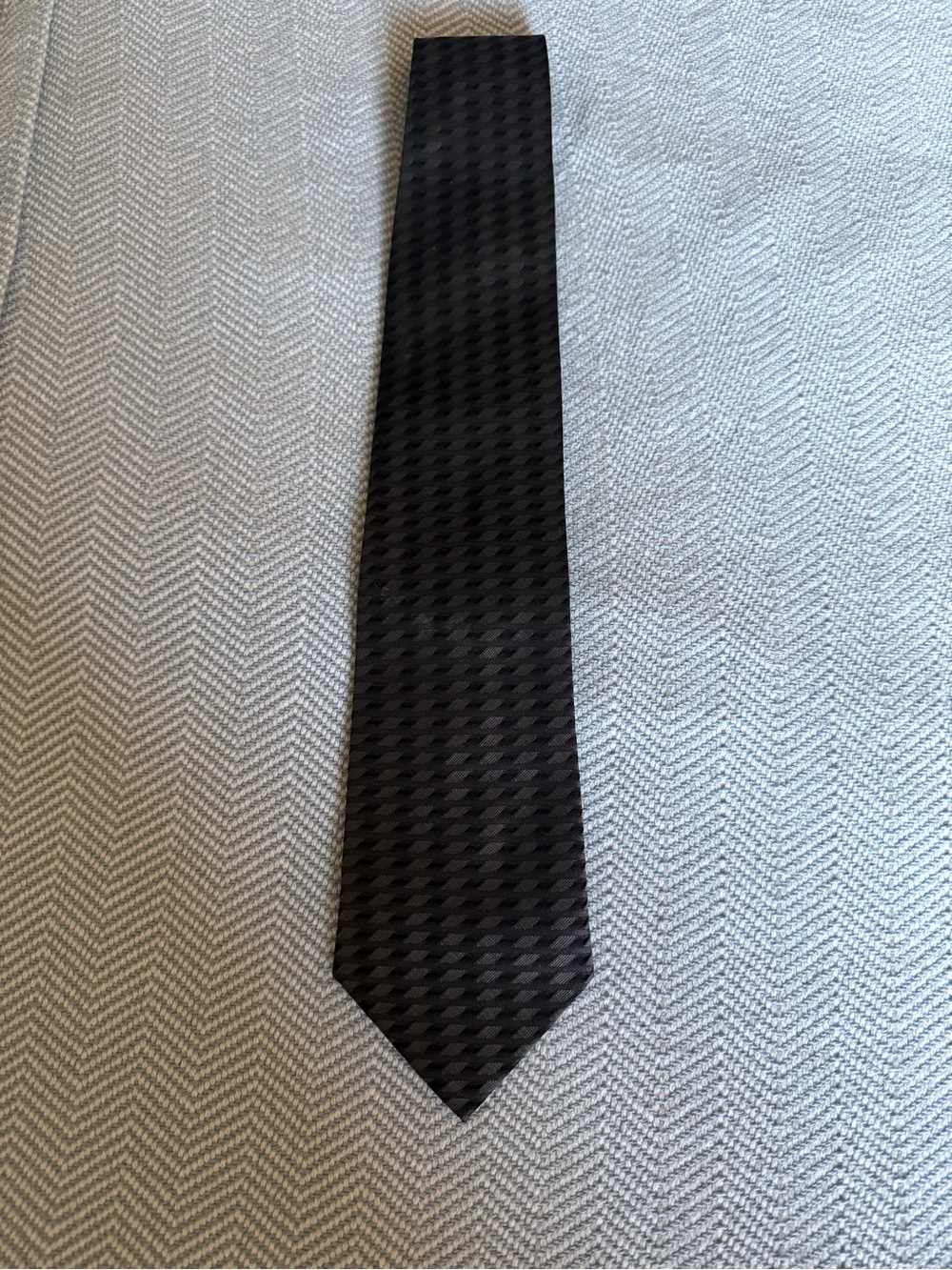 DKNY Dark Gray Textured Diagonal Pattern Tie